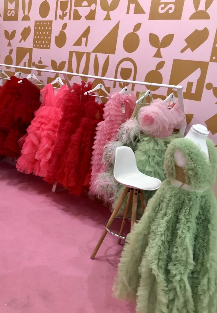 Newcomer to the fair Sasha Kim from Moscow featured huge tulle ballgowns reminiscent of Molly Goddard for girlswear SS20