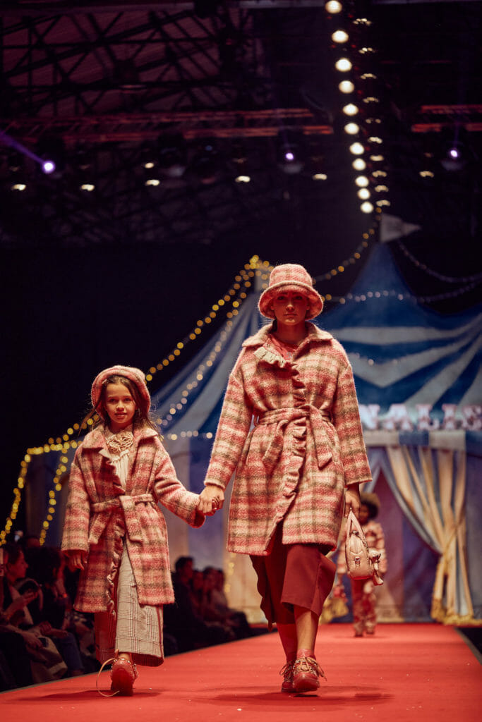 Monnalisa FW20 circus kids catwalk with Mummy versions too, lovely chunky tweeds for FW20
