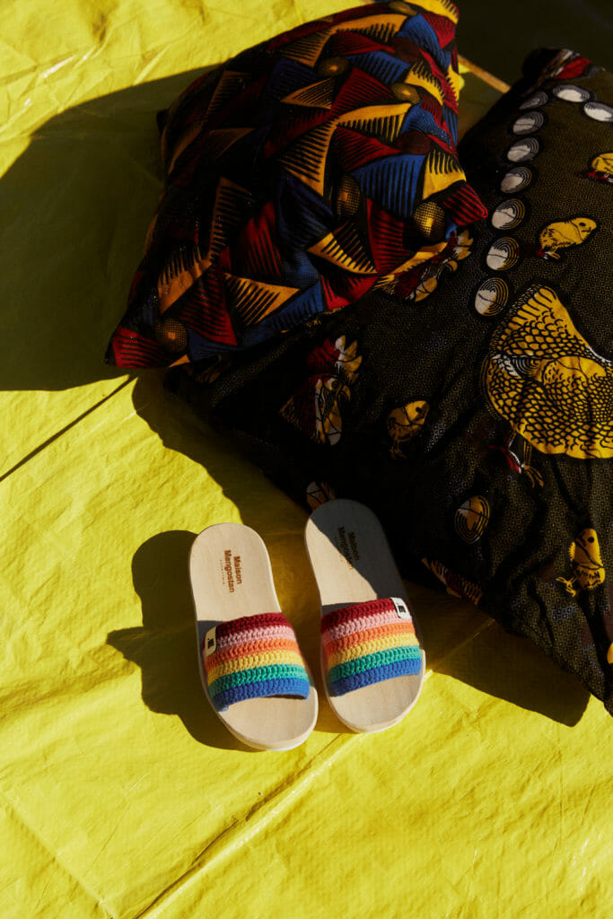 Cool rainbow crochet slides at Maison Mangostan for summer 2020