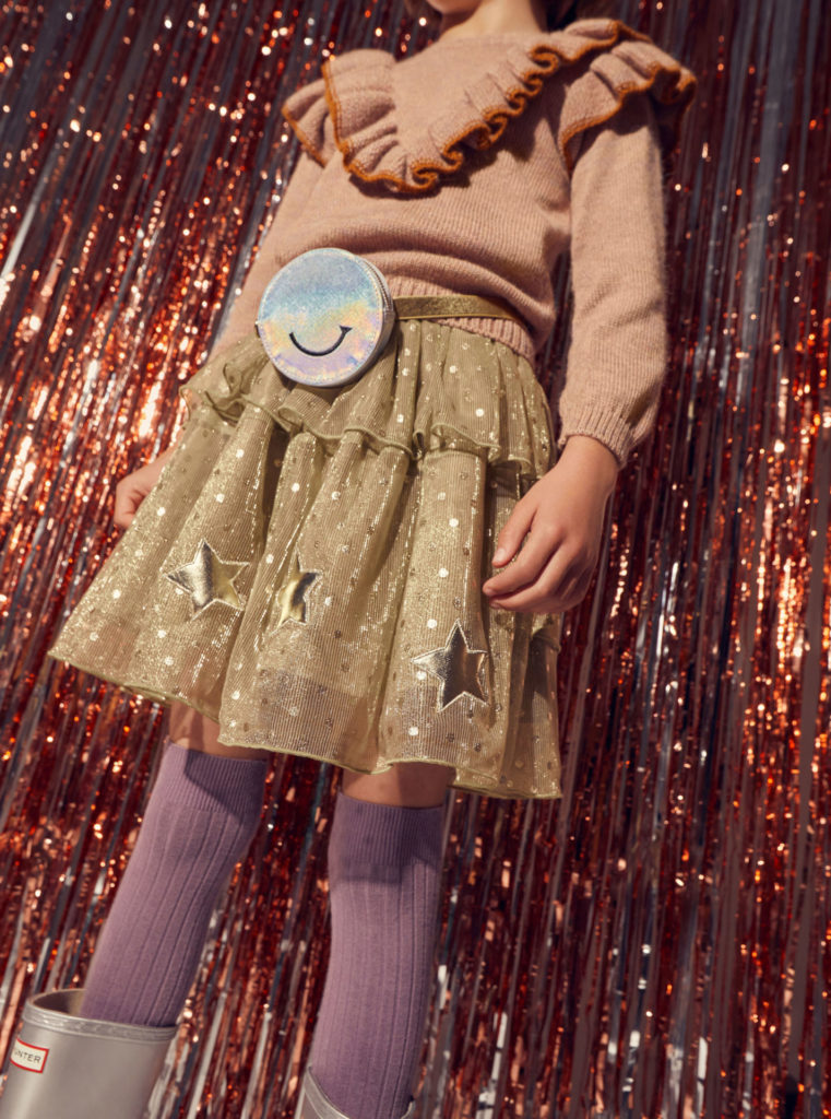 Winter rave time with retro smiley accessories and metallic tutu skirts at Stych FW21